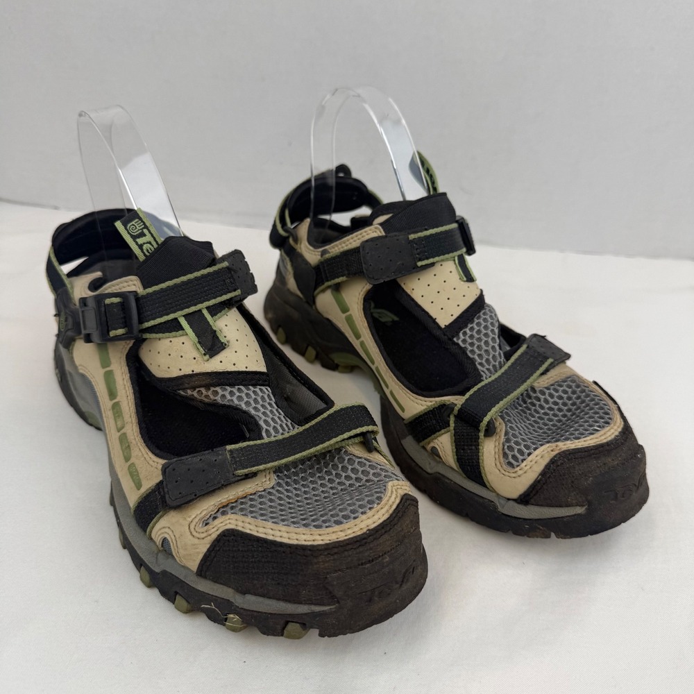 Teva Gamma 6473 Hiking Sandals Mens 8 Tan Black Green Stealth Rubber Sole